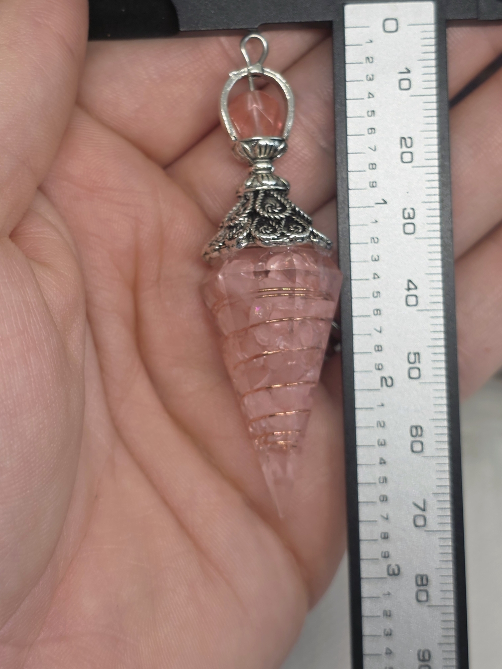 Rose Quartz Resin Pendulum Necklace with Chain | Crystal Pendulum | Reiki Tool | - Picture 5 of 9